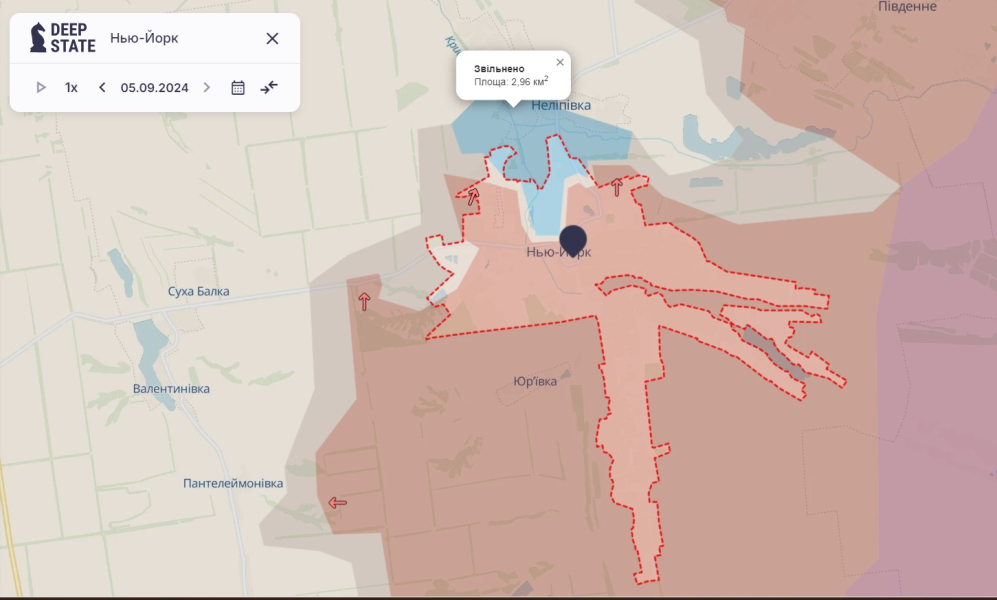 ситуація в Нью-Йорку під Торецьком 6 вересня Бої на сході, Донецька область, Нью-Йорк, Торецьк, ЗСУ, карта, 6 вересня, DeepState