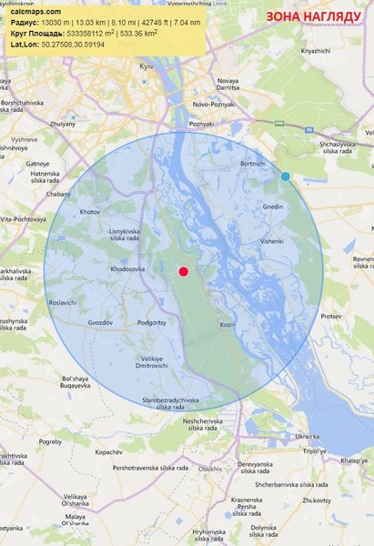 Карта зоны надзора, карантин в Киеве