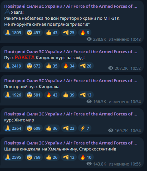 пуски кинджалів, кинджали, ракети, повітряні сили