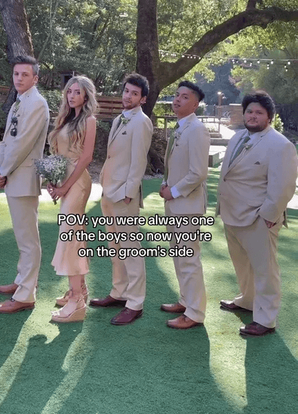 Дівчина стала шафером нареченого, подружка нареченого, незвичайне весілля, команда нареченого, соцмережі, вірусне відео, шафери, подруга нареченого і нареченої