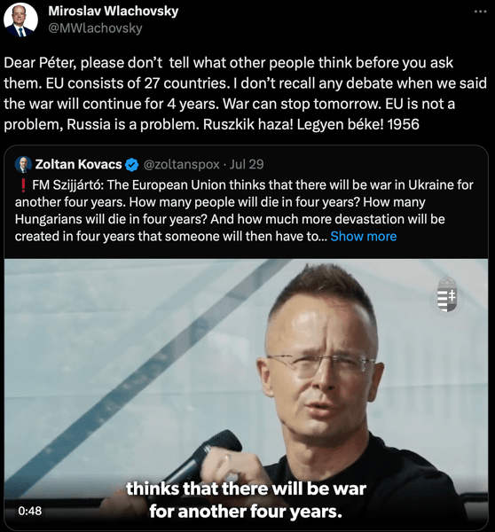 Угорщина, Словаччина, Мирослав Влаховський, Петер Сіярто, війна РФ проти України, боротьба з РФ