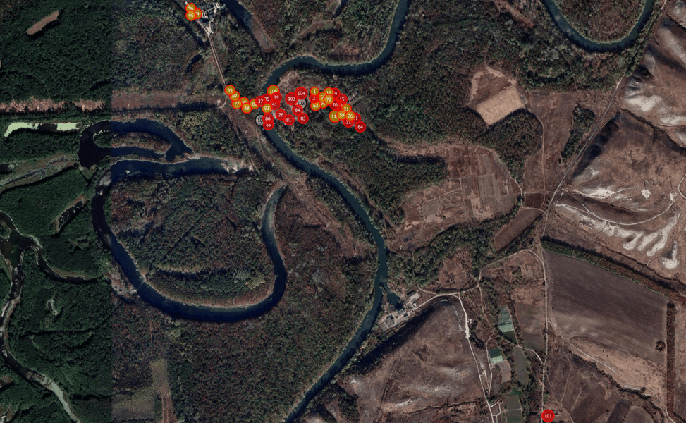 Карта понтонная переправа, Северский донец, разбитая российская техника в Белогоровке