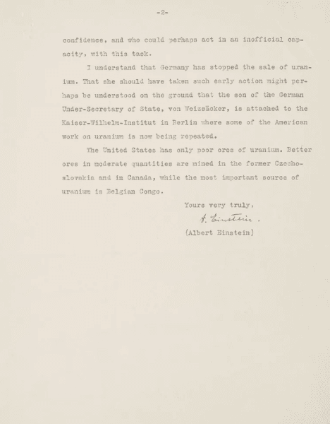 Письмо Эйнштейна об угрозе создания Германией атомной бомбы