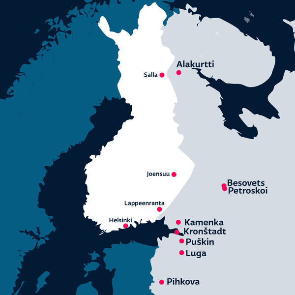 Карта расположения российских военных баз недалеко от Финляндии.
