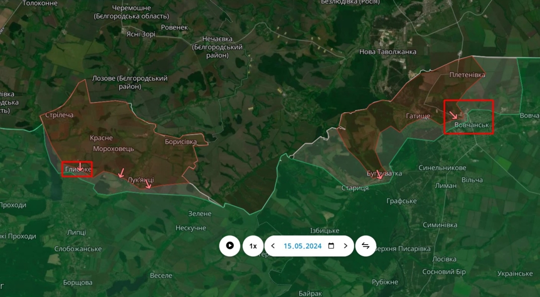 бої біля Вовчанська та Глибокого 15 травня Наступ на Харків, карта 15 травня, Вовчанськ, Глибоке