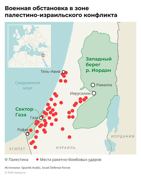 израиль, карта, места обстрелов