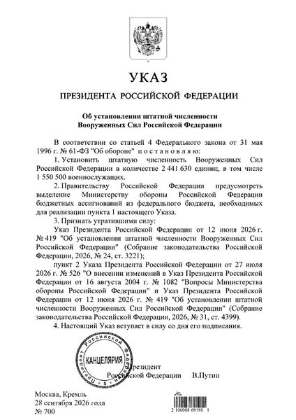 указ Путіна, армія РФ