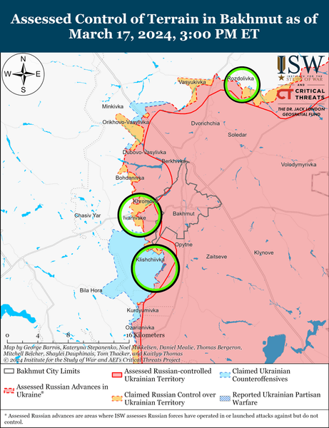 Карта боїв у районі Бахмута