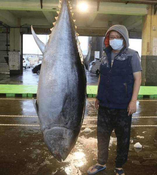 Мужчина поймал огромного тунца, черный тунец, монстр из глубин, рыба 216 кг, редкая рыба, ценная рыба, морской гигант, рыбак в с уловом,