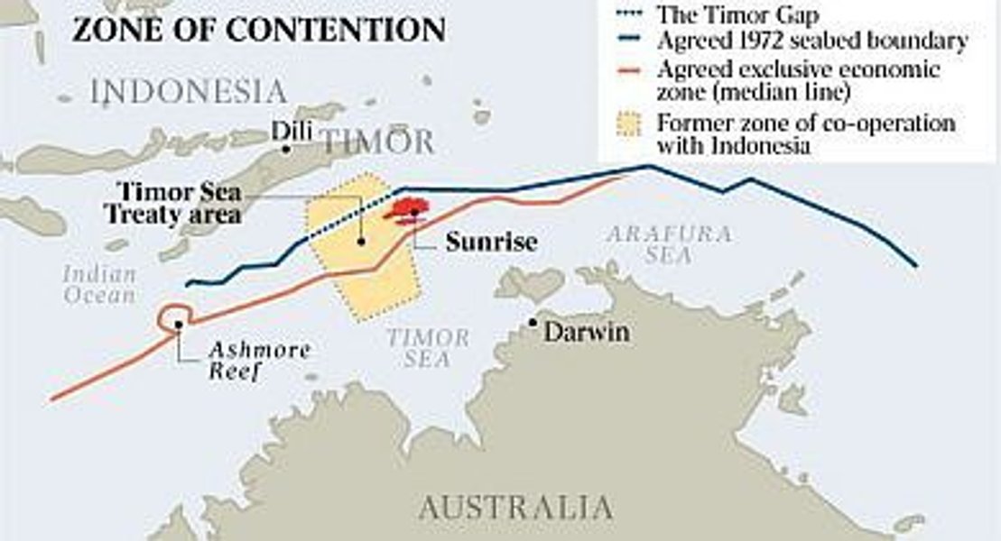 Розташування Східного Тимору, Австралії і делімітація акваторії