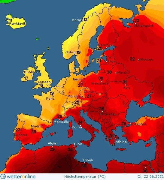 Карта температур в европе на сегодня