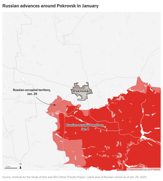 Наступление РФ, Покровск, карта, 31 января, Reuters
