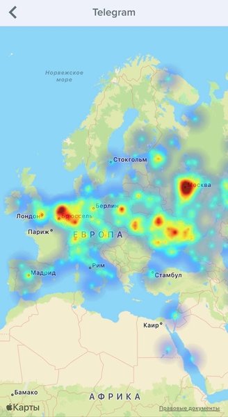 карта ошибок Telegram, сбой работы Telegram, мессенджер Telegram, DownDetector