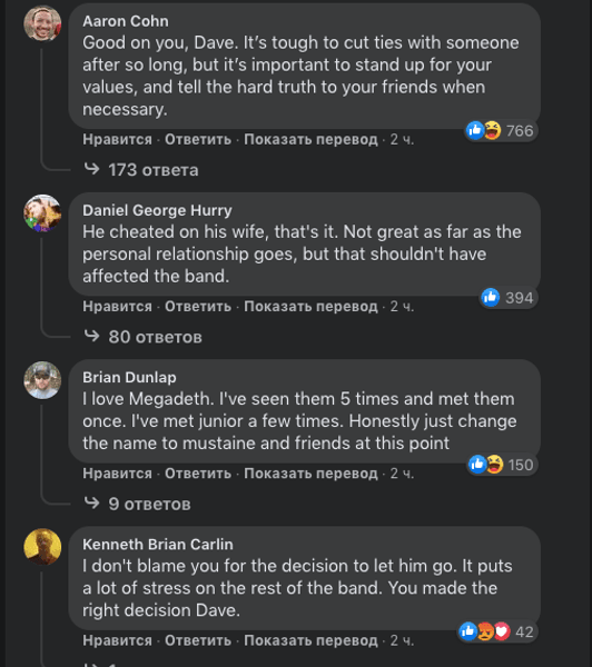 скріншот, фейсбук, коментарі, megadeth, Девід Еллефсон