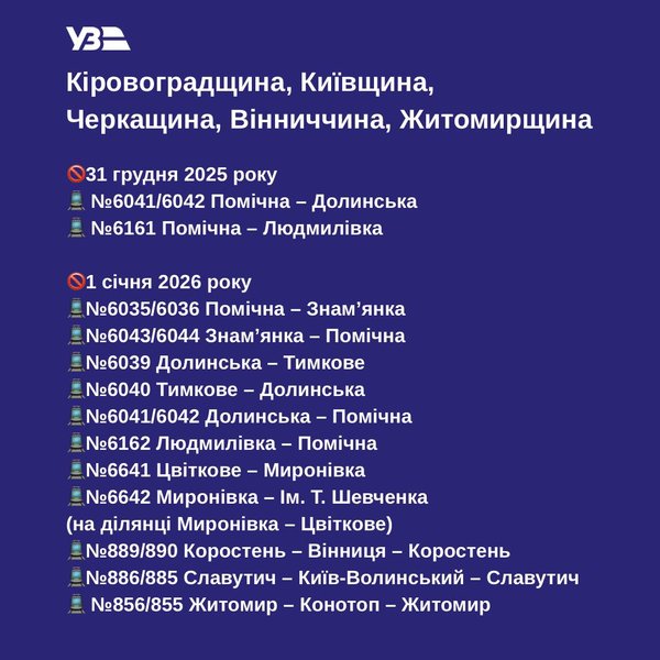 Тимчасово скасовані рейси Укрзалізниці