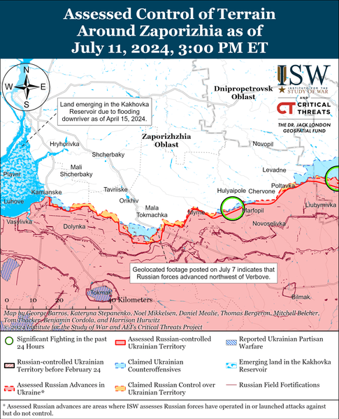Бої на півдні, карта, ISW, 11 липня, Роботине
