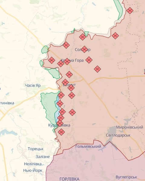 Бахмутское направление, карта боевых действий