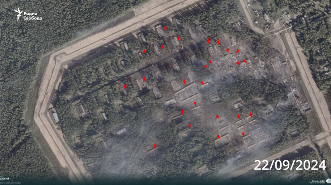 північна частина 23 арсеналу ГРАУ після удару Удар по РФ, Торопець, 23 арсенал, Октярське, фото, 22 вересня