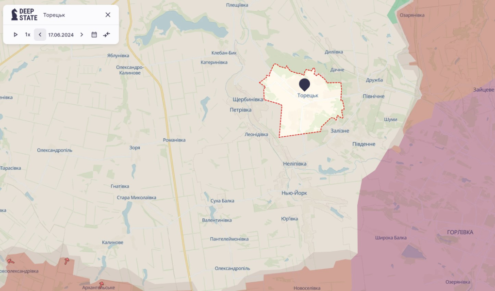 Бої на сході, Торецький напрямок, 17 червня, карта