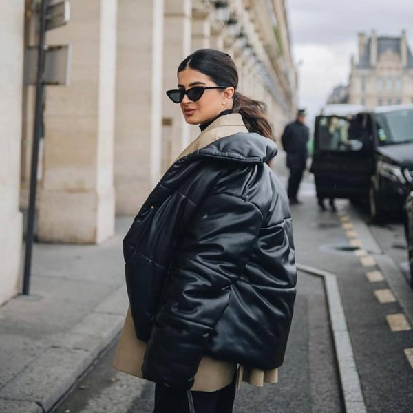кожаный пуховик, модный пуховик, тренд сезона, тренды зимы 2021, тренды зимы 2022, пуховик на зиму