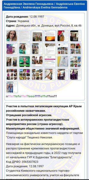 photo_2024-06-21_14-54-51 Евеліна Андрієвська перебуває на "Миротворці" з 6 березня 2023 року