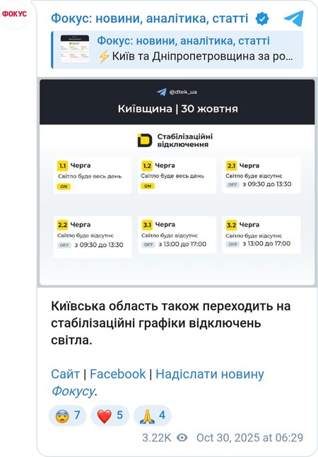 Графики отключений для Киевской области