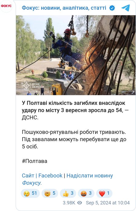 Последствия удара по Полтаве