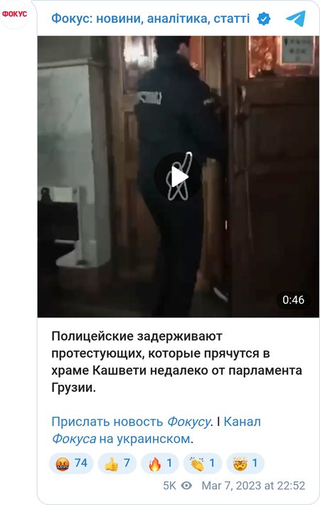 Полицейские задерживают протестующих, которые прячутся в храме Кашвети
