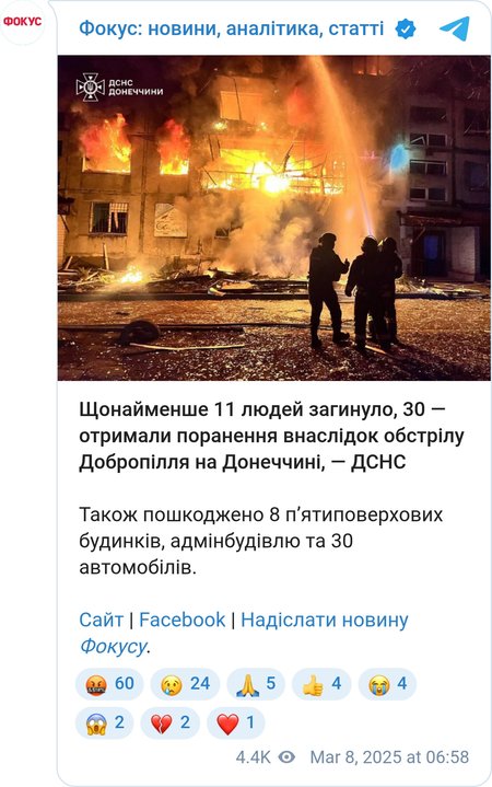 Пожар по месте удара ВС РФ по Доброполью