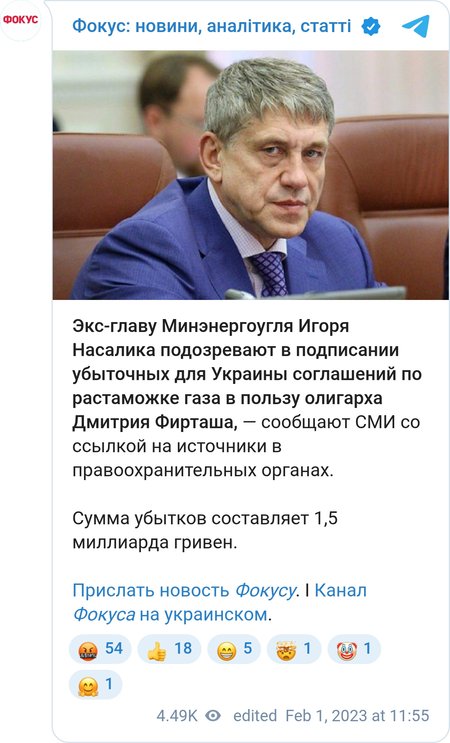 Экс-главе Минэнергетики Игорю Насалику объявили о подозрении
