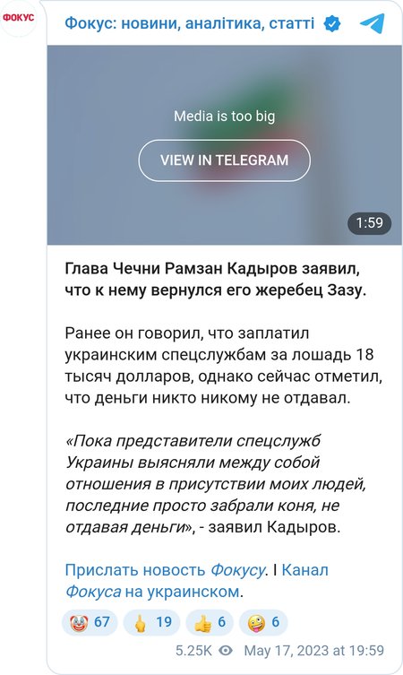 Глава Чечні Рамзан Кадиров заявив, що до нього повернувся його жеребець Зазу