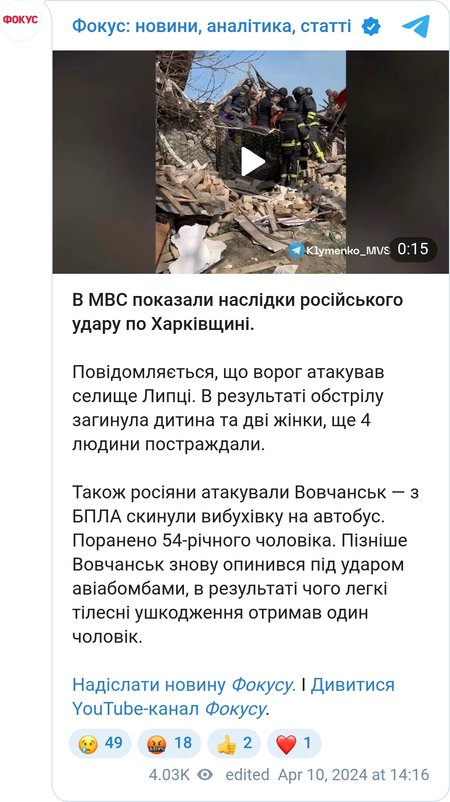 Последствия удара по Харьковской области