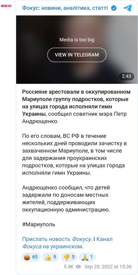 Росіяни затримали в Маріуполі підлітків за виконання гімну України