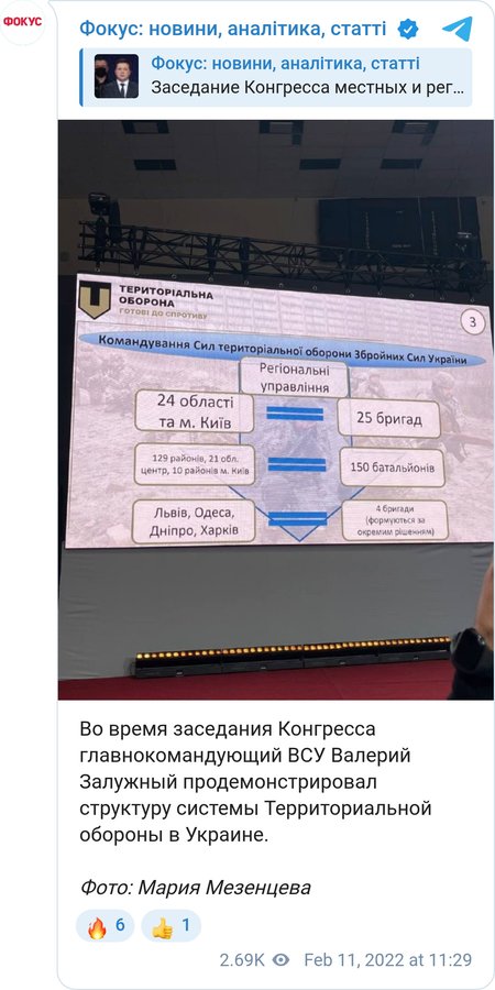 Главнокомандующий ВСУ Залужный отчитался о формировании теробороны в Украине