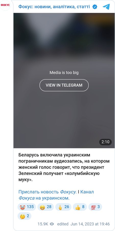 Беларусь включила украинским пограничникам аудиозапись, на котором женский голос говорит, что президент Зеленский получает "колумбийскую муку"