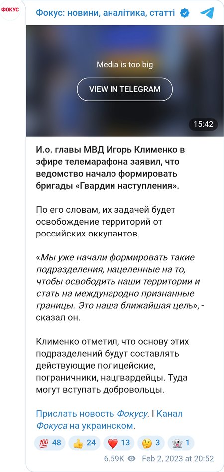 МВД начало формировать бригады "Гвардии наступления".