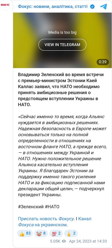 Владимир Зеленский: "Я благодарен Эстонии за поддержку именно такого усиления НАТО"